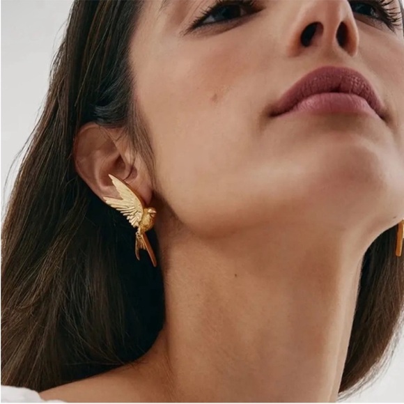 Seraphine Golden Flight Bird Earrings - Picture 2 of 7